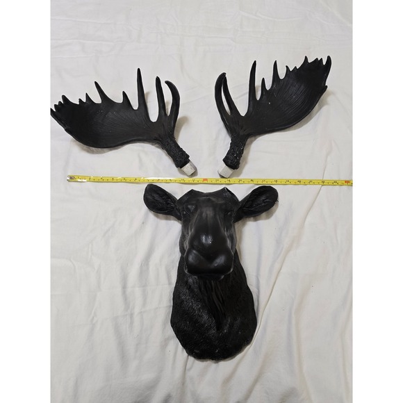 Fun Black Faux Moose Antlers Head Wall Mount Decor Rustic Lodge Cabin Cool Art - Picture 7 of 16